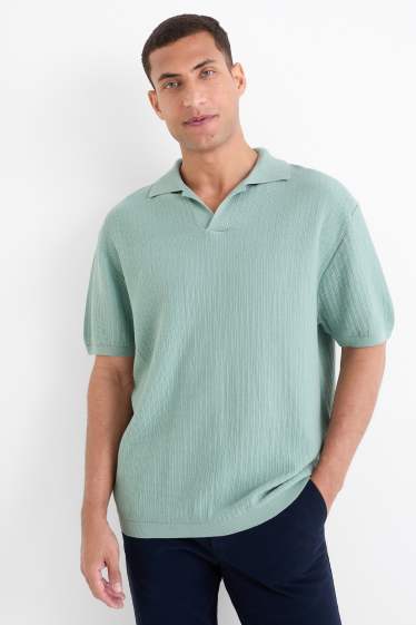 Bărbați - Tricou polo tricotat - relaxed fit - structurat - turcoaz