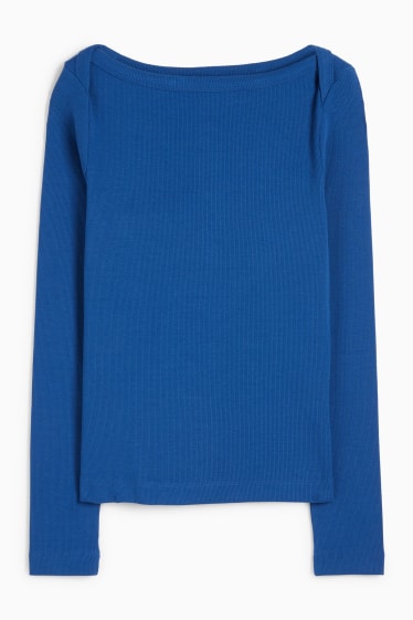 Femei - Tricou cu mânecă lungă - slim fit - reiat - albastru