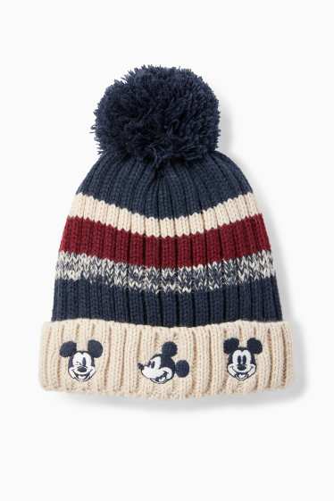 Bebeluși - băieți - Mickey Mouse - căciulă cu ciucure bebeluși - reiată - cu dungi - albastru închis