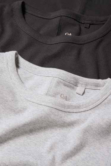 Femei - Multipack 2 buc. - tricou cu mânecă lungă - slim fit - reiat - gri închis / gri deschis