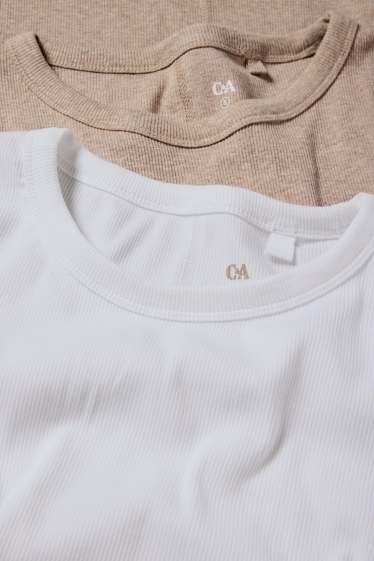 Femei - Multipack 2 buc. - tricou cu mânecă lungă - slim fit - reiat - alb / bej