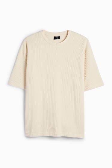Bărbați - Tricou - relaxed fit - reiat - alb-crem