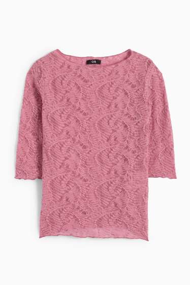 Femei - Tricou cu mânecă lungă - structurat - roz închis