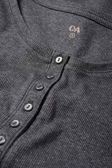 Damen - Henley-Shirt - Slim Fit - gerippt - dunkelgrau