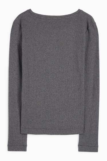 Damen - Henley-Shirt - Slim Fit - gerippt - dunkelgrau