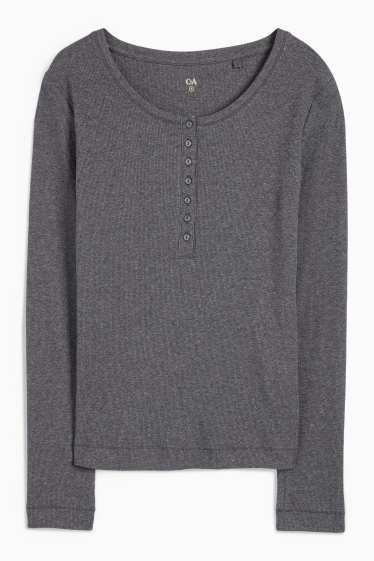 Damen - Henley-Shirt - Slim Fit - gerippt - dunkelgrau