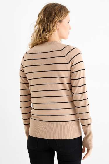 Femei - Pulover din tricot fin - cu dungi - negru / nej
