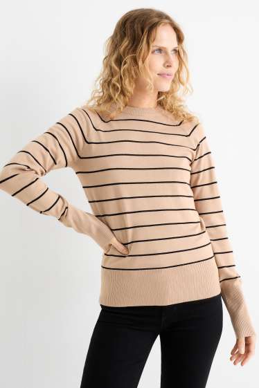 Femei - Pulover din tricot fin - cu dungi - negru / nej