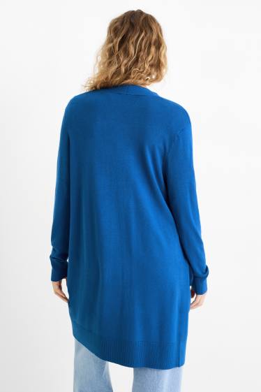 Femei - Cardigan tricotat lung - albastru