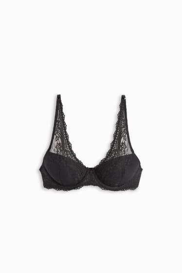 Femei - Sutien cu armătură - PLUNGE - vătuit - negru