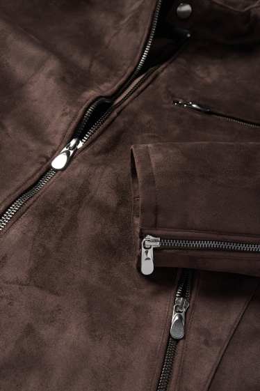 Men - Biker jacket - faux suede - dark brown