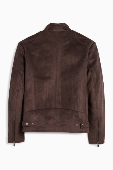 Men - Biker jacket - faux suede - dark brown