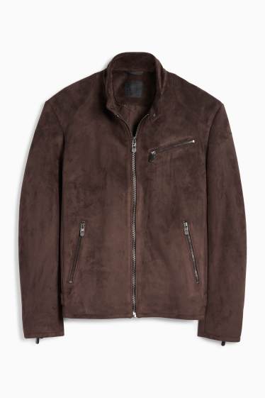 Men - Biker jacket - faux suede - dark brown