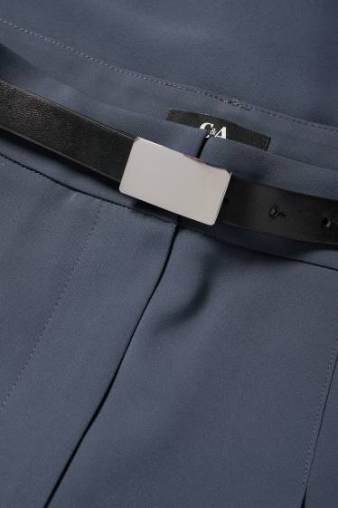 Femei - Pantaloni de stofă cu curea - talie înaltă - wide leg - albastru închis