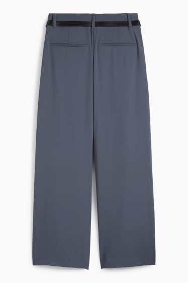 Femei - Pantaloni de stofă cu curea - talie înaltă - wide leg - albastru închis