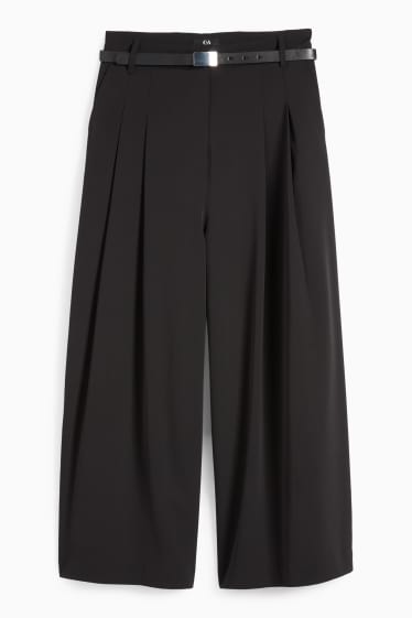Femei - Pantaloni de stofă cu curea - talie înaltă - wide leg - negru