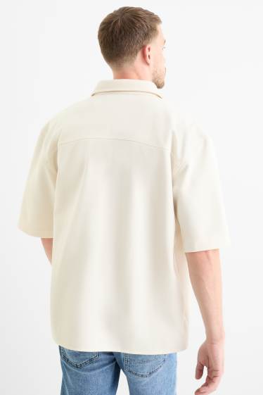 Men - Shirt - relaxed fit - lapel collar - textured - cremewhite