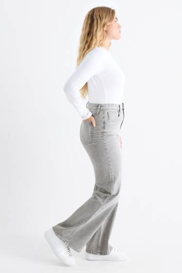 Femei - Wide leg jeans - talie înaltă - denim-gri deschis