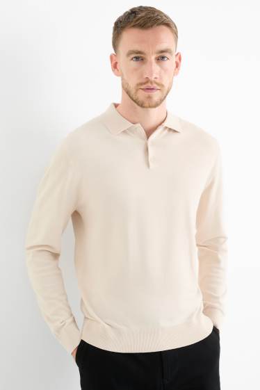 Bărbați - Tricou polo cu mânecă lungă - din tricot - bej deschis