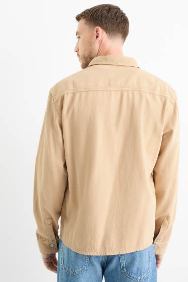 Bărbați - Cămașă din denim - relaxed fit - guler Kent - bej