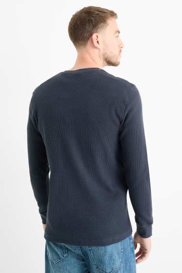 Bărbați - Tricou cu mânecă lungă - structurat - albastru închis