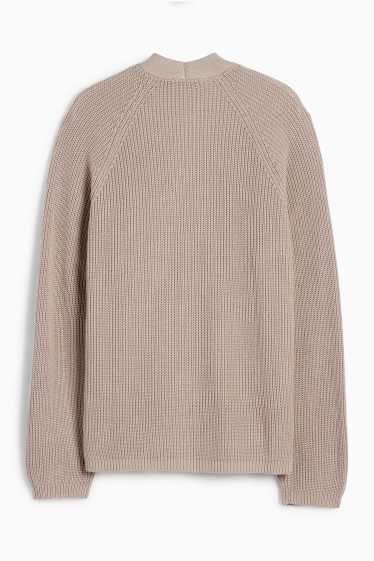 Women - Cardigan - ribbed - taupe