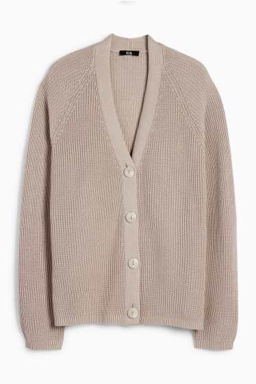 Women - Cardigan - ribbed - taupe
