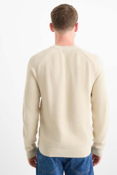 Herren - Pullover - gerippt - hellbeige