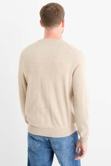 Bărbați - Pulover din tricot fin - bej deschis