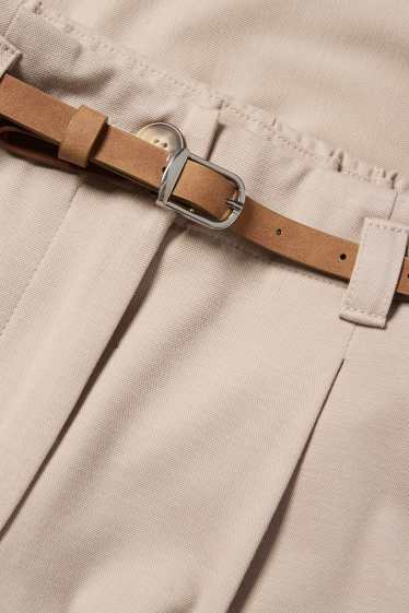 Femei - Pantaloni de stofă cu curea - talie înaltă - barrel leg - bej