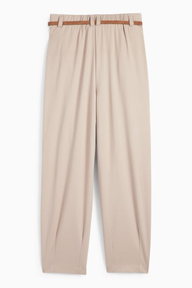Femei - Pantaloni de stofă cu curea - talie înaltă - barrel leg - bej