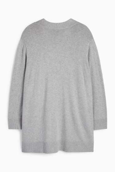 Femei - Cardigan tricotat lung - gri deschis