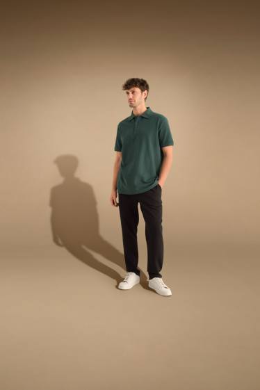Bărbați - Tricou polo din tricot - regular fit - structurat - verde închis