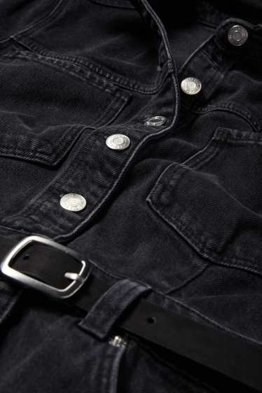 Femei - Rochie tip bluză din denim cu curea - denim-gri închis