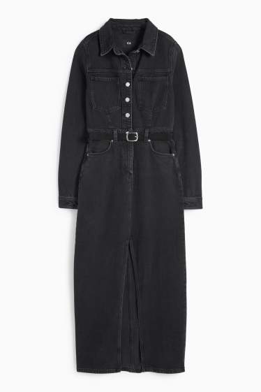 Femei - Rochie tip bluză din denim cu curea - denim-gri închis