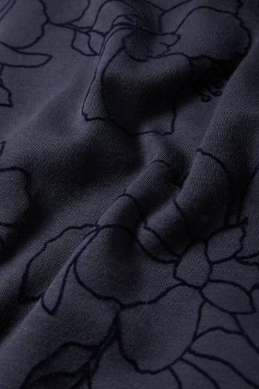 Femei - Rochie-tricou - cu flori - albastru închis