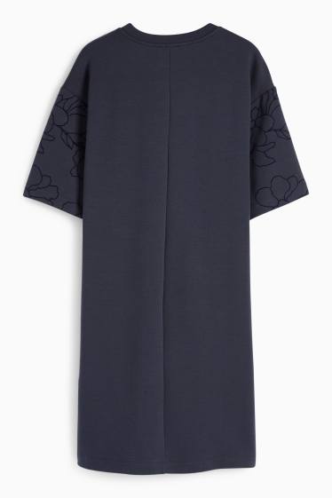 Femei - Rochie-tricou - cu flori - albastru închis