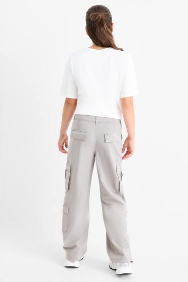 Copii - Fete - Pantaloni cargo - gri deschis