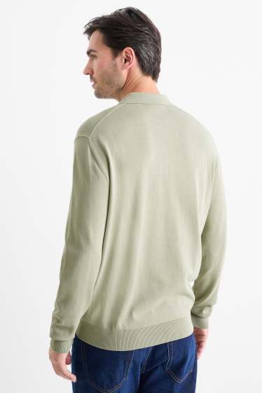 Bărbați - Tricou polo cu mânecă lungă - din tricot - verde deschis