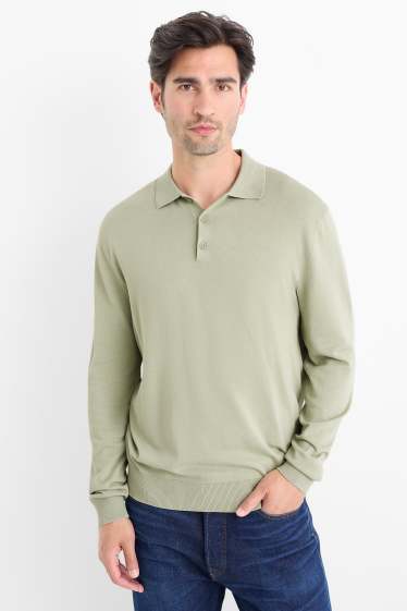 Bărbați - Tricou polo cu mânecă lungă - din tricot - verde deschis