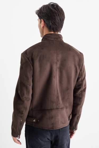 Men - Biker jacket - faux suede - dark brown