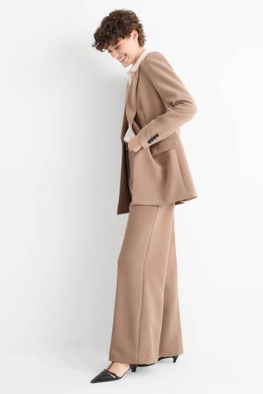 Women - Business trousers - mid-rise waist - wide leg - beige