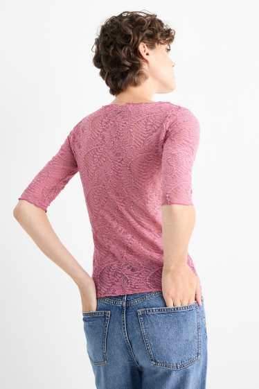Femei - Tricou cu mânecă lungă - structurat - roz închis