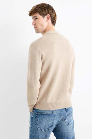 Bărbați - Tricou polo cu mânecă lungă - din tricot - bej deschis