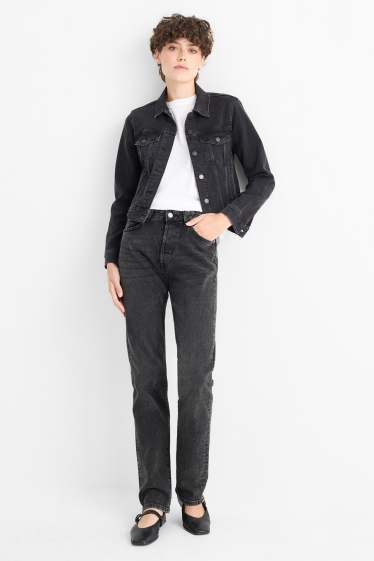 Femei - Vintage straight jeans - talie medie - LYCRA® - denim-gri închis
