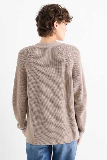Women - Cardigan - ribbed - taupe