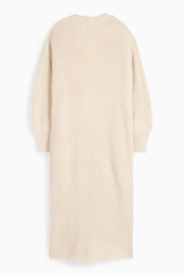 Femei - Cardigan tricotat lung - reiat - bej deschis
