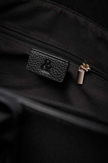 Dámské - Velká kabelka shopper - imitace kůže - černá