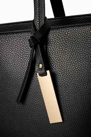 Dámské - Velká kabelka shopper - imitace kůže - černá