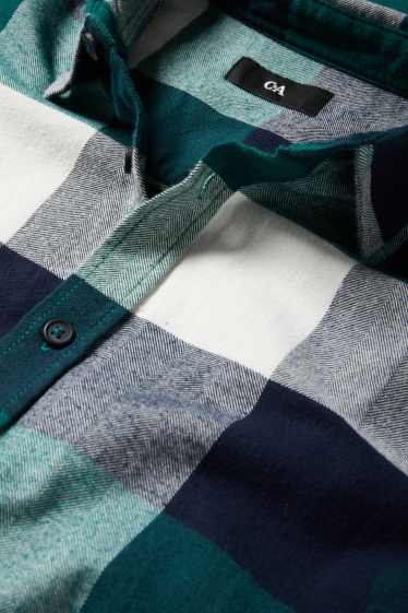 Pánské - Košile - regular fit - kent - kostkovaná - zelená